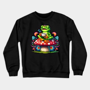 Hippie Frog | Coffee Break on a mushroom  | T Shirt Design Crewneck Sweatshirt